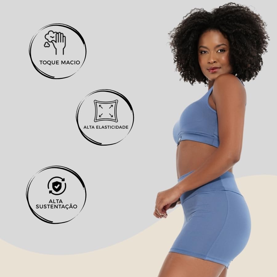 Conjunto Fitness Feminino Grace Alça Lateral com Top Forro Duplo e Short Cós Alto – Zero Transparência Alta Elasticidade e Tecnologia Anti Pilling – Brazilian Fitness AQN (Padrão, Azul Atalaia, GG)