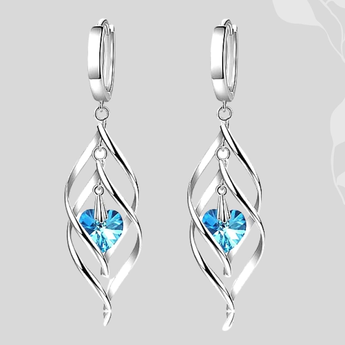 Conjunto Feminino "Esterlina Blue" com Colar e Brincos Banhados em Prata 925 – Semijoia com Pingentes de Zircônia Azul em Formato de Coração – Elegância e Sofisticação para o Dia a Dia