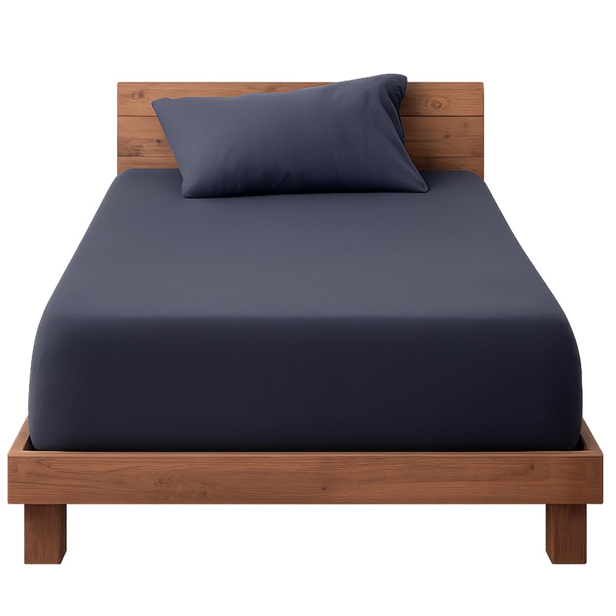 Decolab Jogo de Lençol Malha 100% Algodão Extra Macio - Roupa De Cama Antiácaro, Inclui Lençol Com Elástico (Forro) E Fronhas (Azul-marinho, Solteiro Simples)