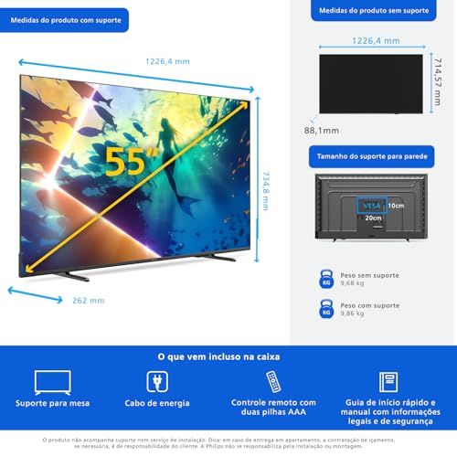 PHILIPS, Smart TV Ambilight 55" 4K, 55PUG8100/78, Comando de Voz, HDR10+/Dolby Atmos, VRR/ALLM, Bluetooth
