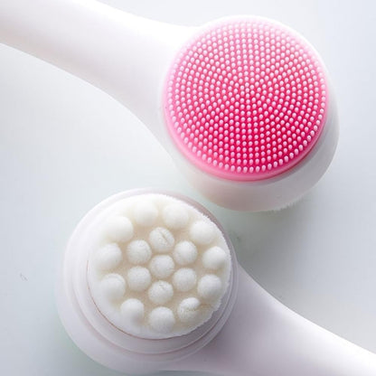 Genérico Escova Facial 2 em 1 com Esponja de Massagem para Skin Care Cuidado Facial Completo (Branco com Rosa)