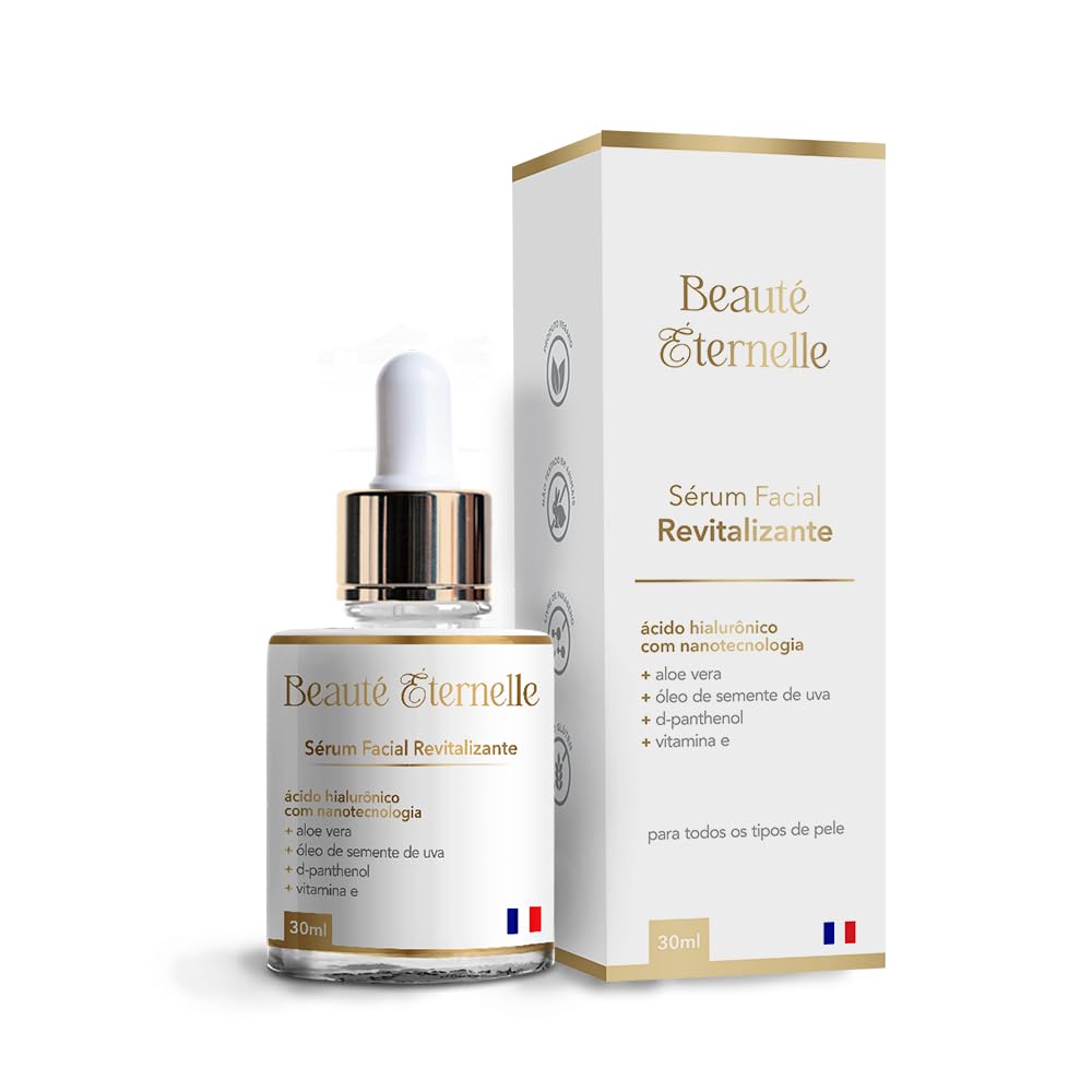 Sérum Facial Hidratante e Revitalizante Rejuvenescedor Beauté Éternelle 30 ml com Ácido Hialurônico (Aloe Vera, Óleo de Semente de Uva, D-panthenol, Vitamina E)