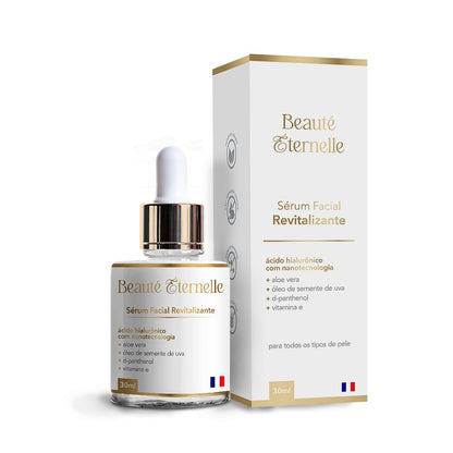 Sérum Facial Hidratante e Revitalizante Rejuvenescedor Beauté Éternelle 30 ml com Ácido Hialurônico (Aloe Vera, Óleo de Semente de Uva, D-panthenol, Vitamina E)