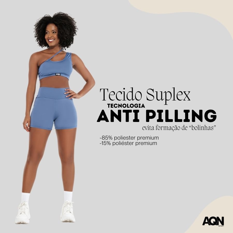 Conjunto Fitness Feminino Grace Alça Lateral com Top Forro Duplo e Short Cós Alto – Zero Transparência Alta Elasticidade e Tecnologia Anti Pilling – Brazilian Fitness AQN (Padrão, Azul Atalaia, GG)