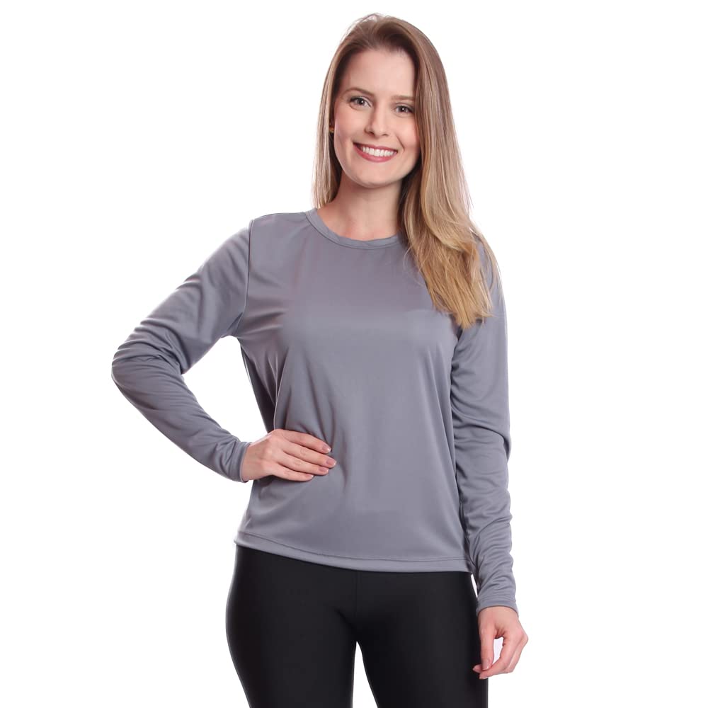 Kit 2 Camisetas Feminina Manga Longa Proteção Solar UV 50 (G, Rosa, Cinza)