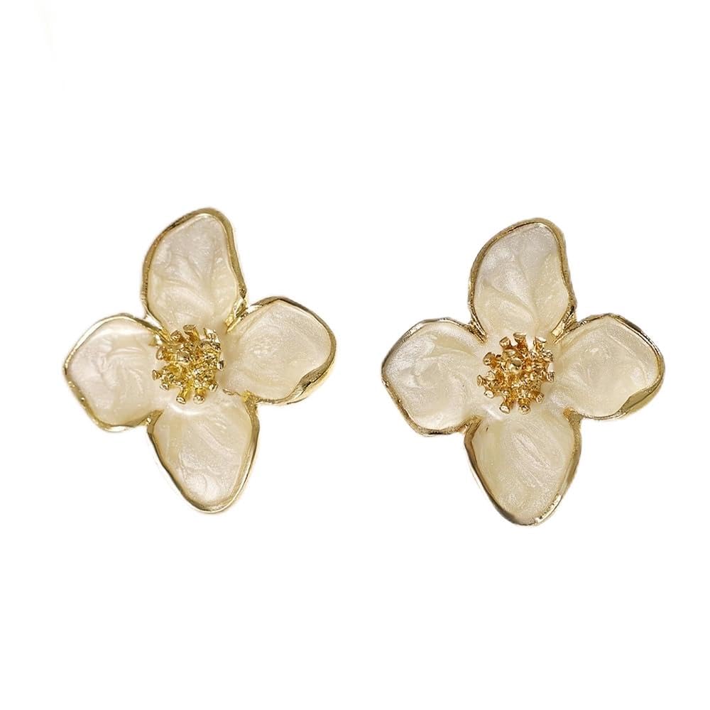 Brincos de flor esmaltados brancos estilo fresco para mulheres, joias modernas de casamento, 1.03, Zinco, Sem pedra preciosa