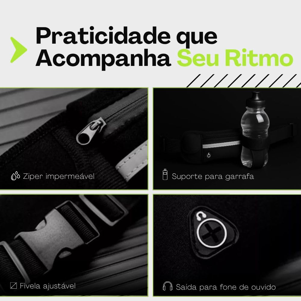 Pochete Esportiva Slim Fitness Cintura Antifurto para Caminhada Corrida Academia Bike Porta Celular Cinta Lazer Documento Doleira Feminina Masculina Impermeável Premium (Preto)