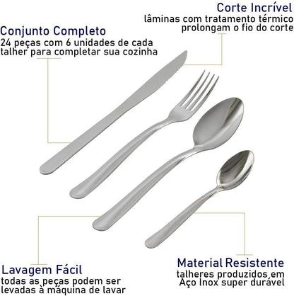 Jogo de Talheres Faqueiro Inox 24 Peças Búzios Tramontina