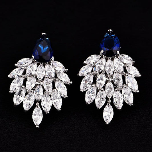 Brincos Femininos Festa Luxo "Mystic Feather" – Cravejado em Zircônias Marquise – 4 Cores – Moderno, Elegante e Sofisticado – Acompanha Bolsa de Veludo