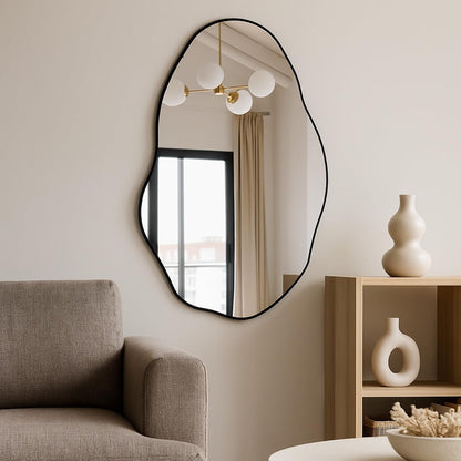 Espelho Orgânico Pedra 80x50cm Design Moderno com Moldura em Couro para Decoração Sofisticada (Preto)