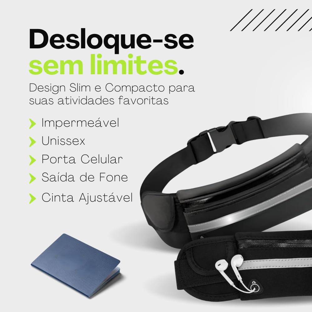 Pochete Esportiva Slim Fitness Cintura Antifurto para Caminhada Corrida Academia Bike Porta Celular Cinta Lazer Documento Doleira Feminina Masculina Impermeável Premium (Preto)