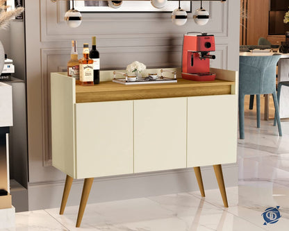 Aparador buffet Canada 3 portas luxo Off white/Madeirado - JM Casa dos moveis