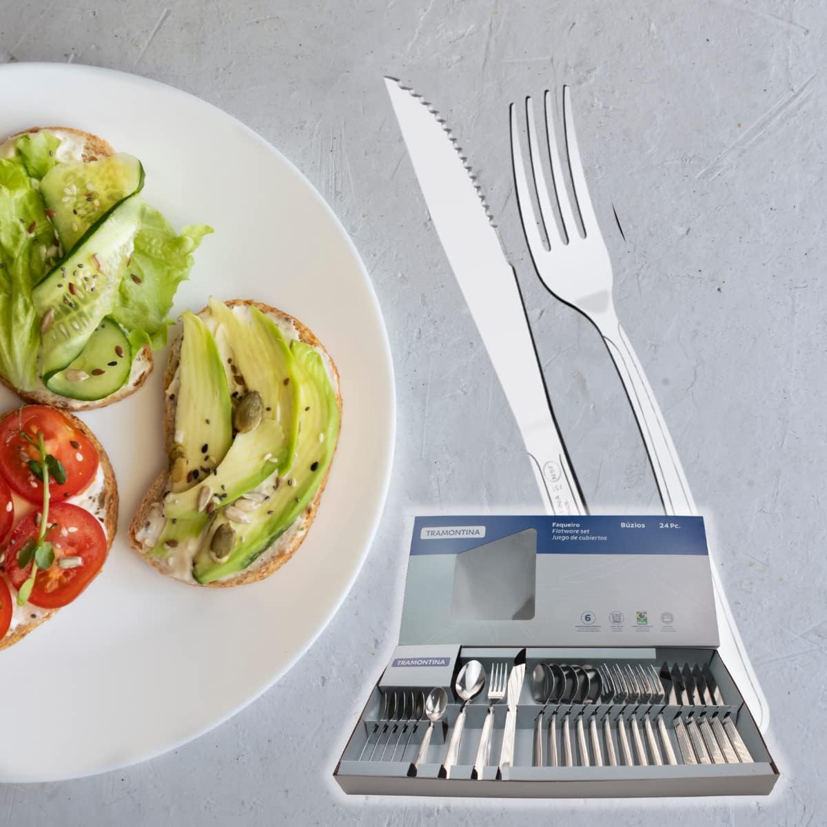 Jogo de Talheres Faqueiro Inox 24 Peças Búzios Tramontina