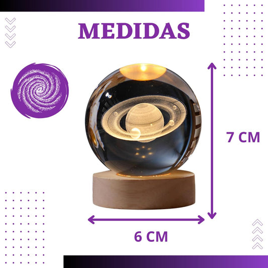 Luminária de Mesa Led Bola de Cristal 3D Astronauta Lua Saturno Galaxia Abajur para Quarto Escritório Decoração Presente (SATURNO)