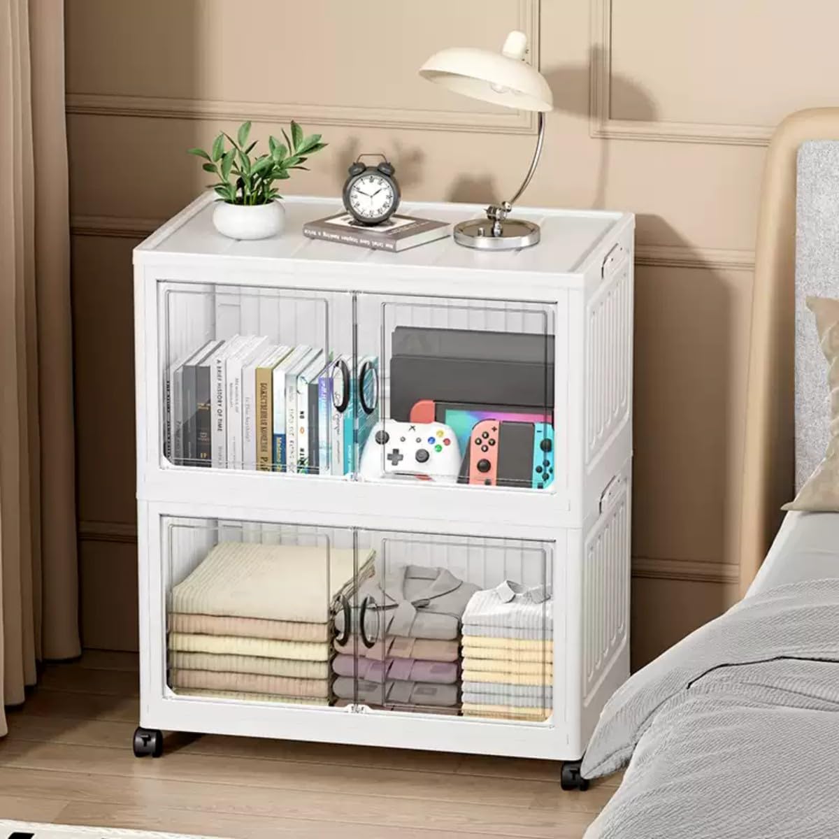 Armário Organizador Dobrável com Rodas 360°, 4 Camadas, 60x35x134.5cm, Caixa de Armazenamento Multiuso para Casa, Quarto, Cozinha