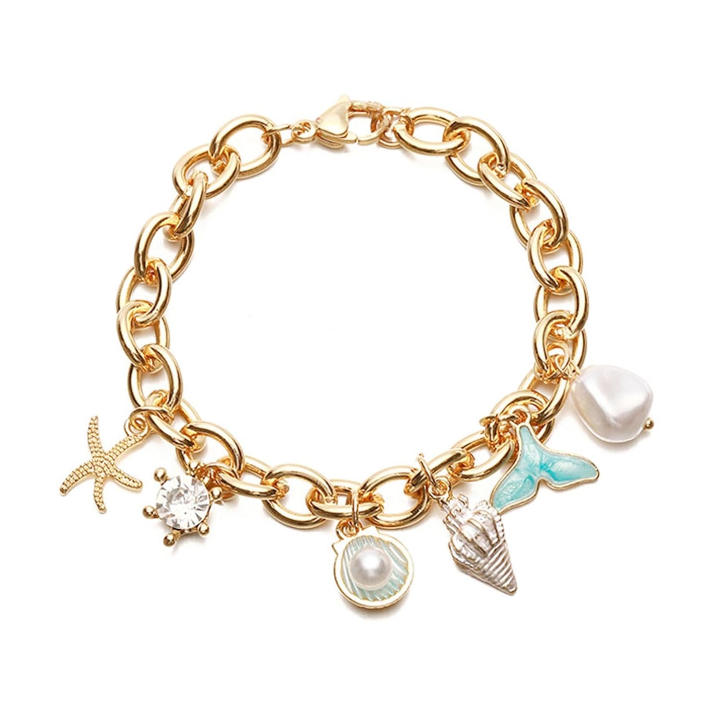 Pulseira com pingentes de oceano, joias de verão, acessórios de estilo de férias 2025, Medium, Latão, Sem Pedra Preciosa