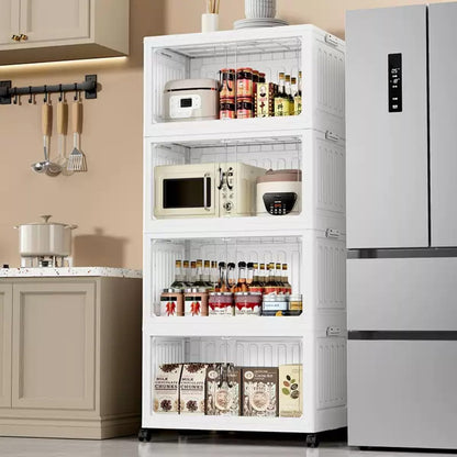 Armário Organizador Dobrável com Rodas 360°, 4 Camadas, 60x35x134.5cm, Caixa de Armazenamento Multiuso para Casa, Quarto, Cozinha