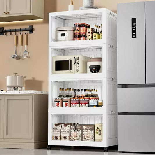 Armário Organizador Dobrável com Rodas 360°, 4 Camadas, 60x35x134.5cm, Caixa de Armazenamento Multiuso para Casa, Quarto, Cozinha