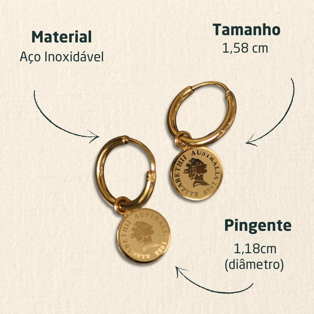 Brinco Feminino Moeda "Câmbio" em Aço Inoxidável – Design Elegante e Significado de Troca Justa – Estilo Minimalista e Moda Contemporânea – Acompanha Bolsa de Veludo