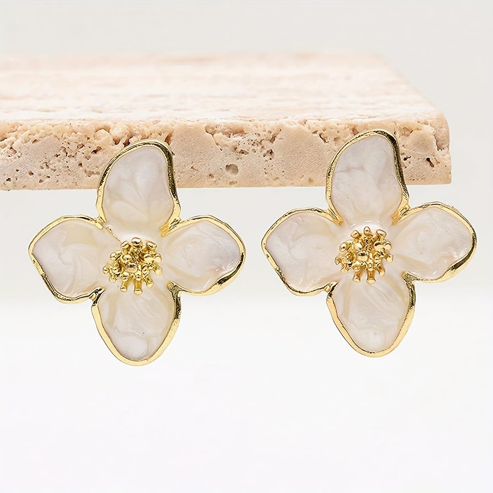 Brincos de flor esmaltados brancos estilo fresco para mulheres, joias modernas de casamento, 1.03, Zinco, Sem pedra preciosa