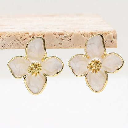 Brincos de flor esmaltados brancos estilo fresco para mulheres, joias modernas de casamento, 1.03, Zinco, Sem pedra preciosa