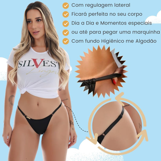 Kit 4 Calcinhas Tangas Fio Dental com Regulagem | Tanga Sol cor:branco;tamanho:P