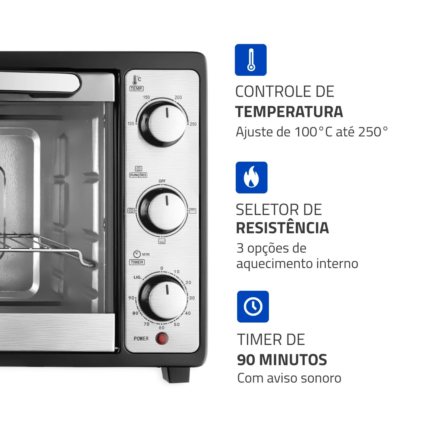 MONDIAL Forno Elétrico 52L Grand Family II, Preto/Inox, 1800W, 220V - FRN-52-B