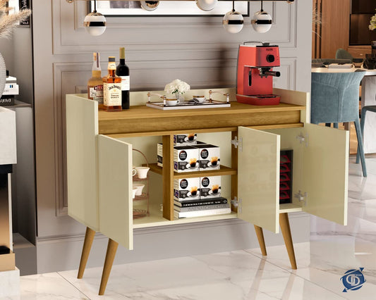 Aparador buffet Canada 3 portas luxo Off white/Madeirado - JM Casa dos moveis