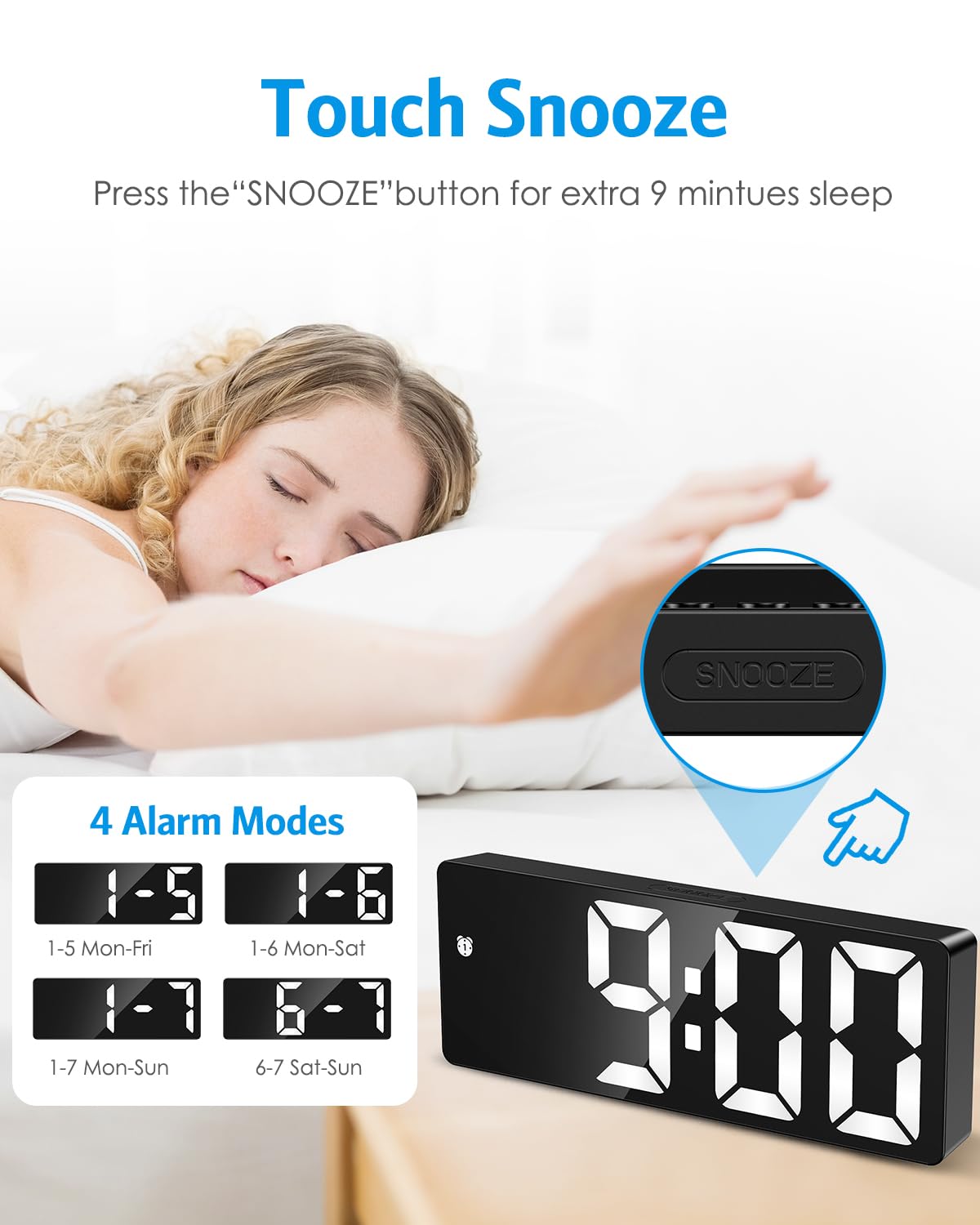 (Versão atualizada) Relógio despertador digital, Relógio LED para quarto, Relógio eletrônico de mesa com visor de temperatura, brilho ajustável, controle de voz, visor 12/24H para casa, dormitório, escritório