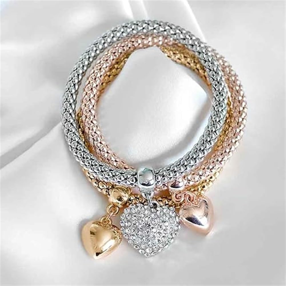 4 peças/conjunto de pulseiras e pulseira de contas elásticas de várias camadas estilo boêmio (feminino) moda coração borla pingente pulseira feminina joia, One Size, Liga metálica, Liga metálica.