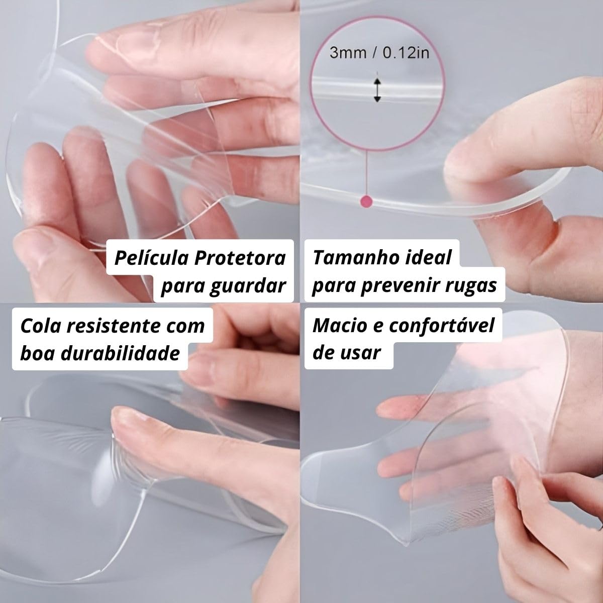 Kit Adesivo Anti Rugas em Silicone para Rosto, Colo e Pescoço, 18 Peças, Reutilizável e Lavável, Skin Care