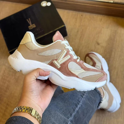 Tênis Feminino Vizzano – Sola Tratorada, Conforto, Leve e Uso Diário – Moderno e Estiloso (Branco Off/Rose/Bege, BR, Adulto, Numérico, 35)