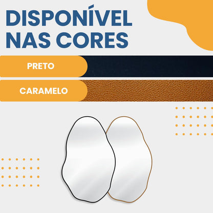 Espelho Orgânico Pedra 80x50cm Design Moderno com Moldura em Couro para Decoração Sofisticada (Preto)