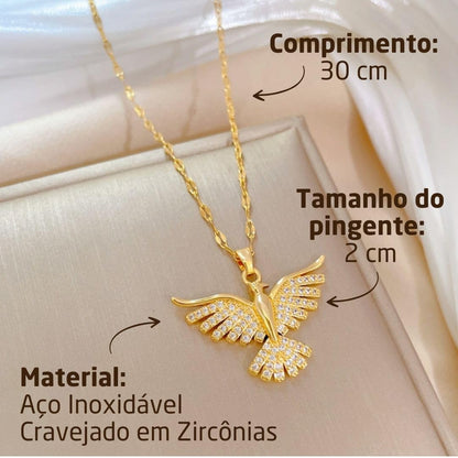 Colar Feminino "Exuberant Majesty" em Aço Inoxidável com Zircônias – Semijoia de Luxo – Inspiração Mitológica e Elegância Atemporal – Unissex – Acompanha Bolsa de Veludo