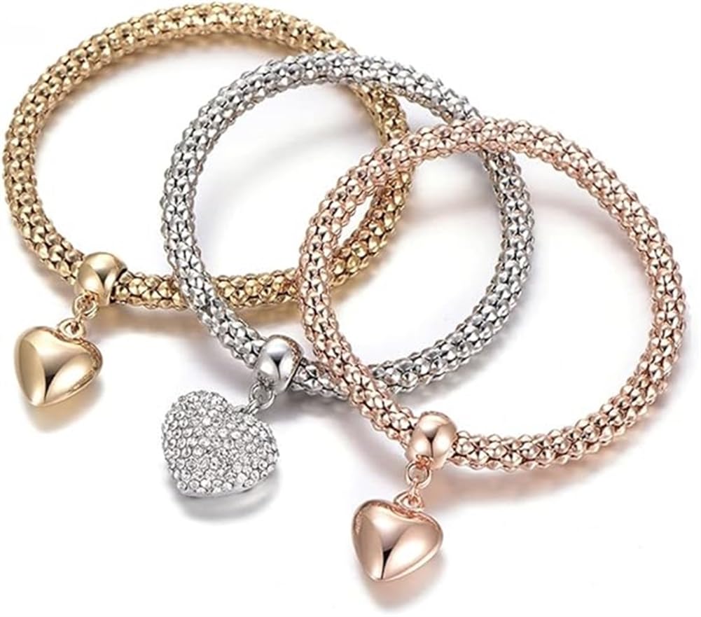 4 peças/conjunto de pulseiras e pulseira de contas elásticas de várias camadas estilo boêmio (feminino) moda coração borla pingente pulseira feminina joia, One Size, Liga metálica, Liga metálica.