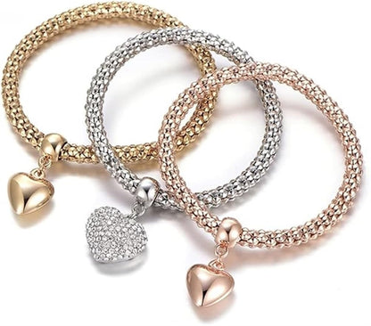 4 peças/conjunto de pulseiras e pulseira de contas elásticas de várias camadas estilo boêmio (feminino) moda coração borla pingente pulseira feminina joia, One Size, Liga metálica, Liga metálica.