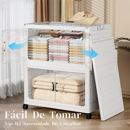 Armário Organizador Dobrável com Rodas 360°, 4 Camadas, 60x35x134.5cm, Caixa de Armazenamento Multiuso para Casa, Quarto, Cozinha