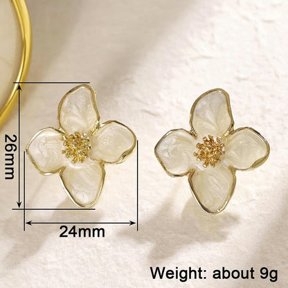 Brincos de flor esmaltados brancos estilo fresco para mulheres, joias modernas de casamento, 1.03, Zinco, Sem pedra preciosa