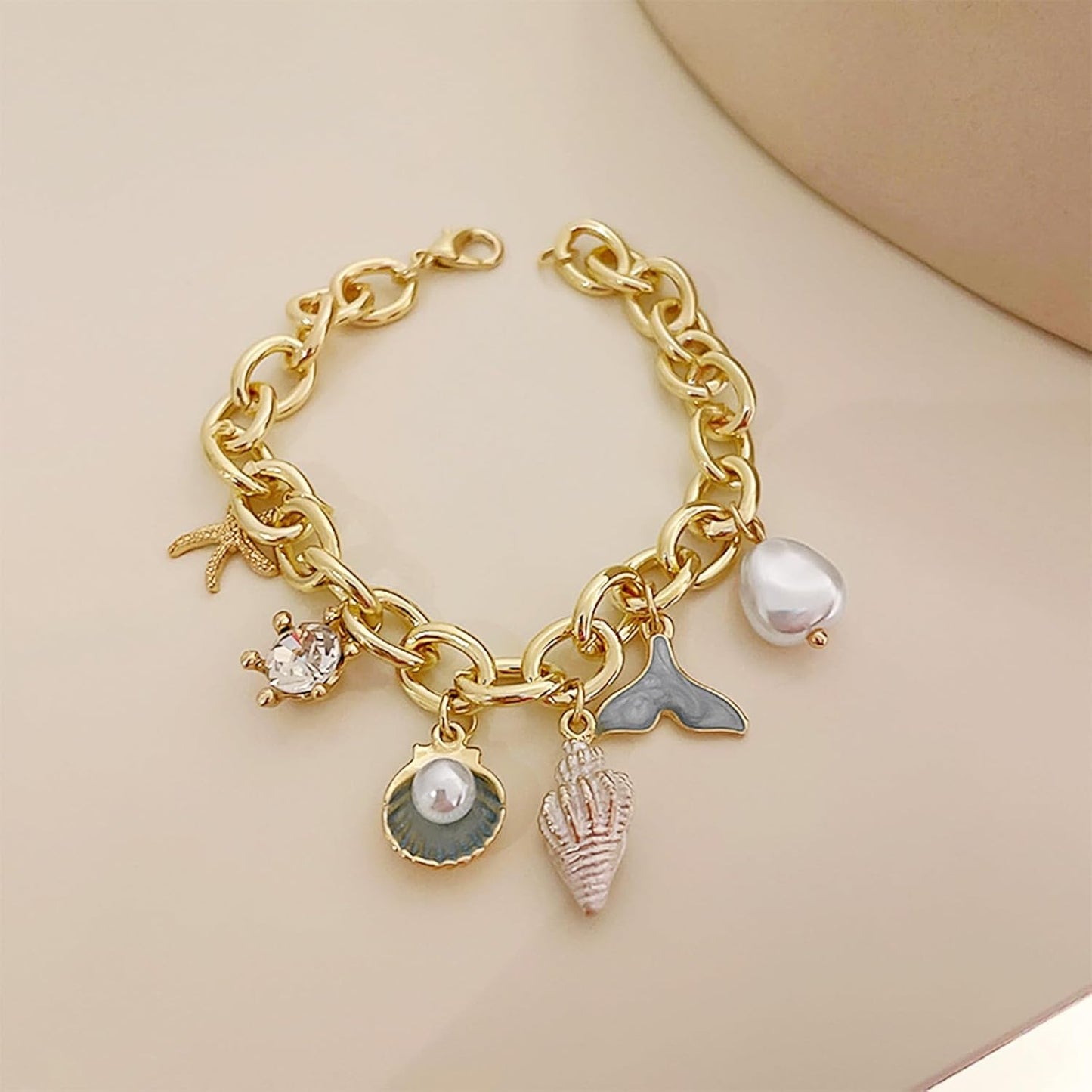 Pulseira com pingentes de oceano, joias de verão, acessórios de estilo de férias 2025, Medium, Latão, Sem Pedra Preciosa