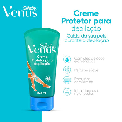 Gillette Venus Creme Protetor para Depilação com Óleo de Amêndoas, Depilação Corporal, 150mL