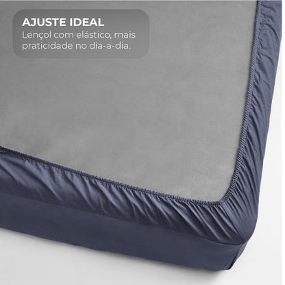 Decolab Jogo de Lençol Malha 100% Algodão Extra Macio - Roupa De Cama Antiácaro, Inclui Lençol Com Elástico (Forro) E Fronhas (Azul-marinho, Solteiro Simples)