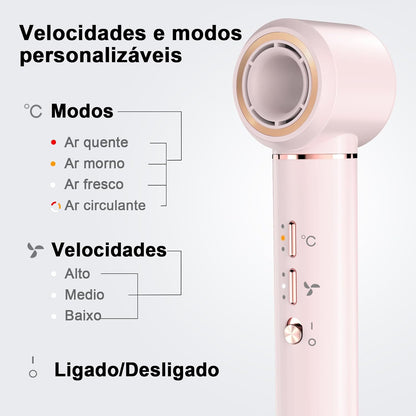 GOKOCO Secador de Cabelo 5 em 1 Conjunto, Escova Secadora 1400W Alta Velocidade 110000 Rpm, Kit Modelador Liso e Cacheado com Bocal Magnético 127Volt e 110Volt, Rosa