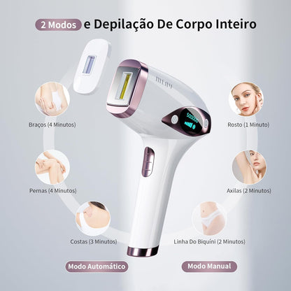 Depilador a Laser IPL MLAY T4 com Resfriamento, Aprovado pela ANVISA, Luz Pulsada para Uso Doméstico, Redução Visível de Pelos com Uso Contínuo, Unissex, para Rosto, Axilas e Corpo
