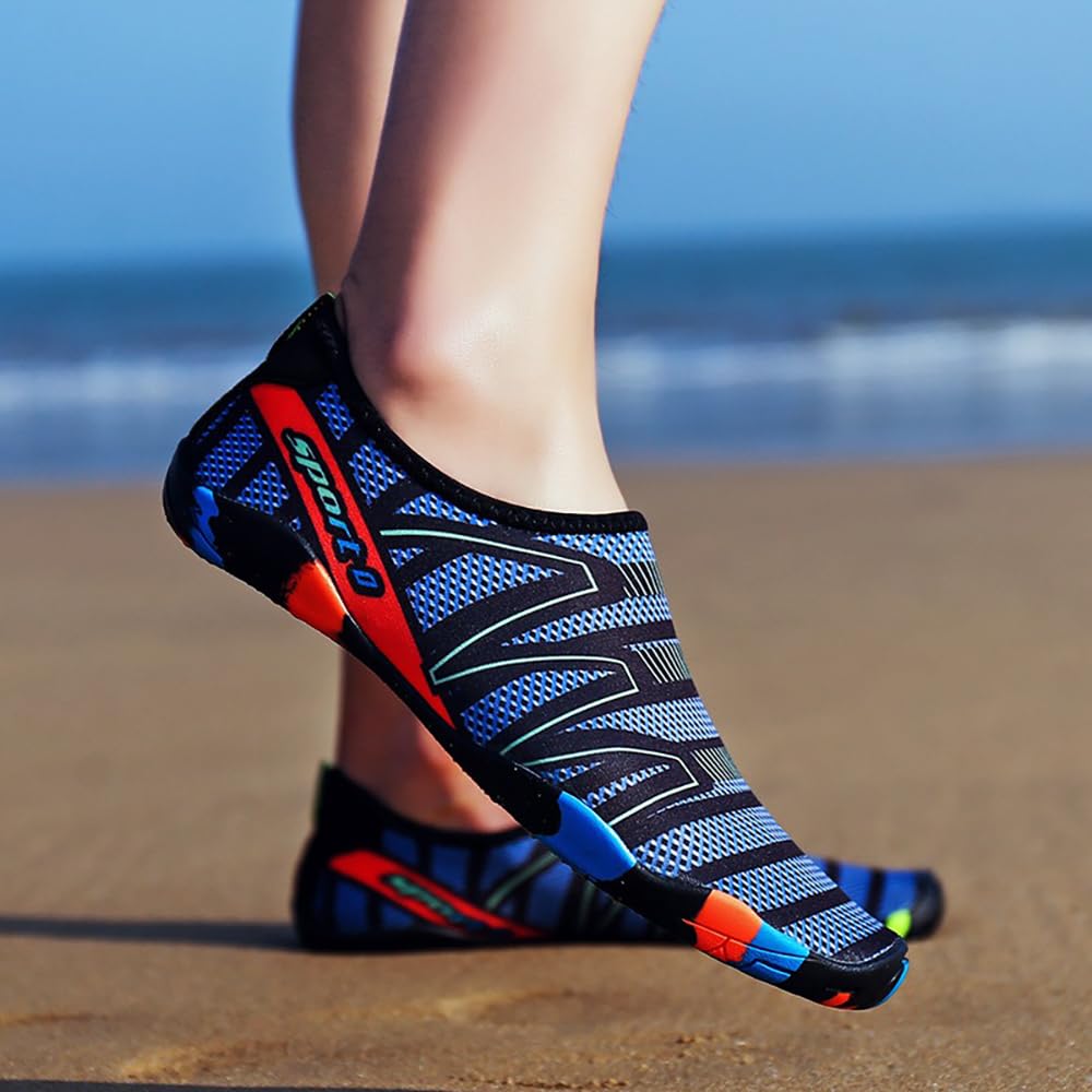Sapatos aquáticos para mulheres e homens, meias aquáticas de secagem rápida, natação, praia, descalço, ioga, exercício, esportes, piscina, acampamento, calçados SXX02, Azul escuro, 10 Women/8 Men