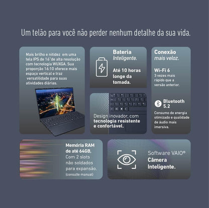 Notebook VAIO FE16 AMD® Ryzen 7-5825U Linux 32GB RAM 512GB SSD 16" IPS WUXGA Antirreflexo - Cinza Grafite