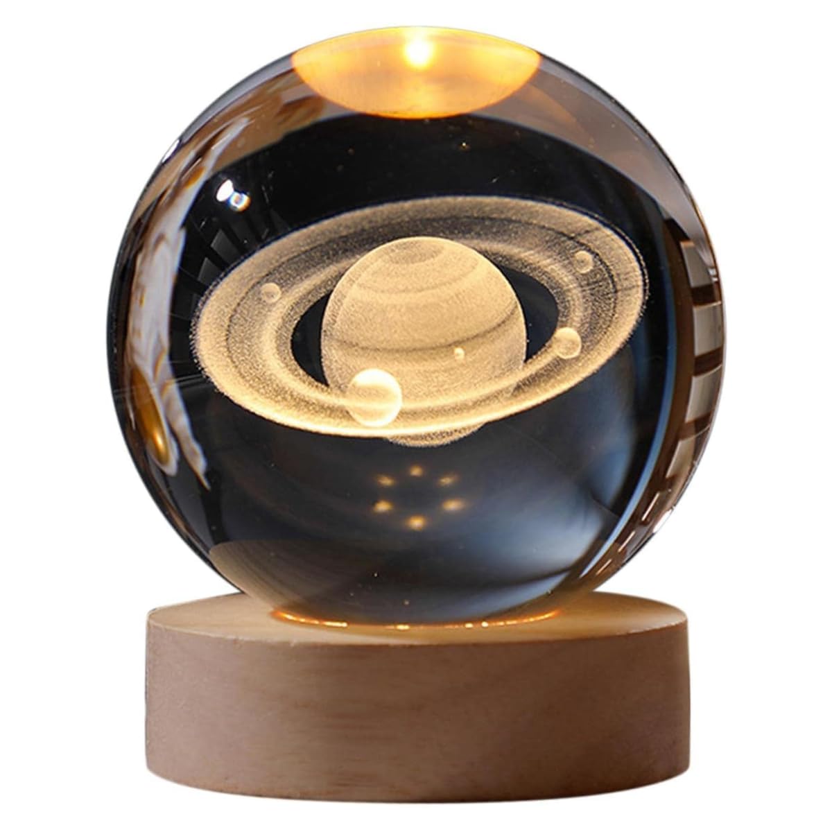 Luminária de Mesa Led Bola de Cristal 3D Astronauta Lua Saturno Galaxia Abajur para Quarto Escritório Decoração Presente (SATURNO)