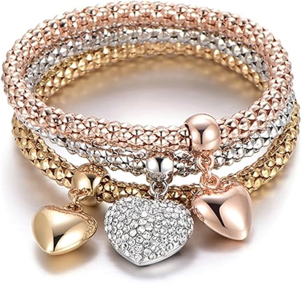 4 peças/conjunto de pulseiras e pulseira de contas elásticas de várias camadas estilo boêmio (feminino) moda coração borla pingente pulseira feminina joia, One Size, Liga metálica, Liga metálica.
