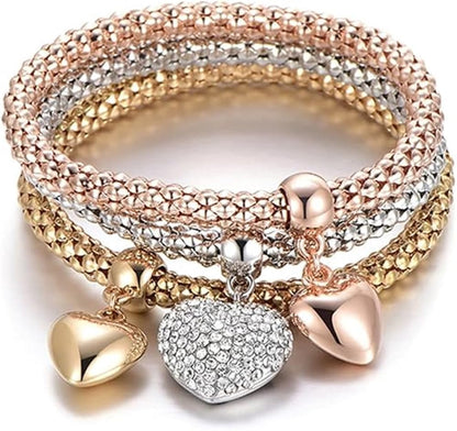 4 peças/conjunto de pulseiras e pulseira de contas elásticas de várias camadas estilo boêmio (feminino) moda coração borla pingente pulseira feminina joia, One Size, Liga metálica, Liga metálica.