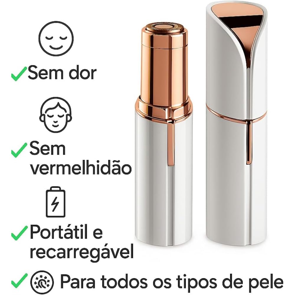 Depilador Facial Feminino Portátil Zero Incômodo com Luz LED Recarregável USB Removedor Pelos Batom Para Buço Sobrancelhas e Rosto com Precisão e Suavidade Sem Dor