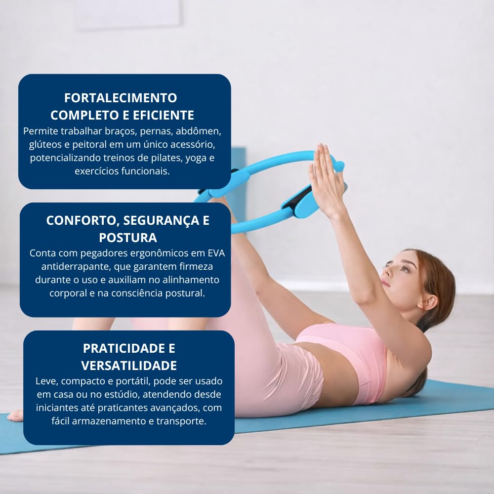 Anel de Pilates Yoga Tonificador com Pegadores em EVA Acessório para Treino Funcional em Casa